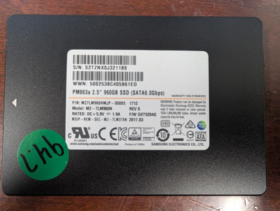 Samsung PM863a 2.5'' 960GB SATA SSD 6.0Gbps 94.7% Health MZ-7LM960N