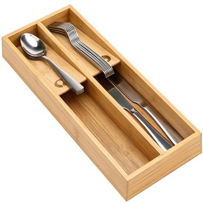 Small Bamboo Silverware Organizer for Drawer Utensil Tray Wood Cutlery Organi...