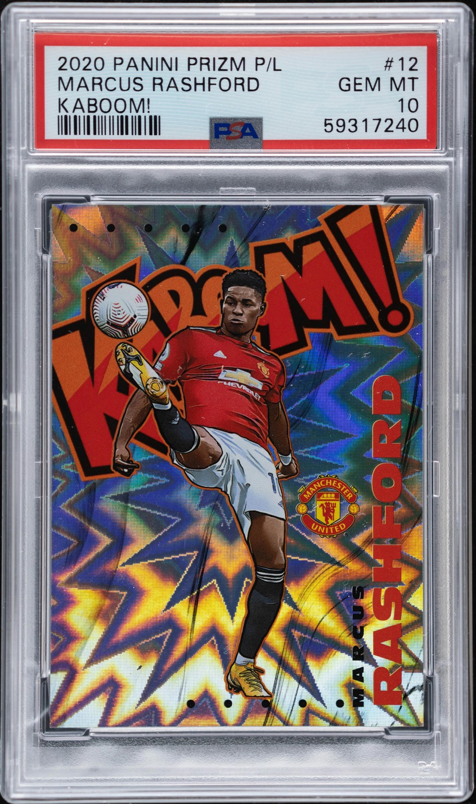 2020 Panini Prizm Premier League Marcus Rashford Kaboom #12 PSA 10
