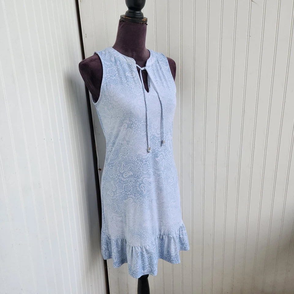 MICHAEL Michael Kors size XS Blue Paisley Batik Sleeveless Jersey Ruffle Dress - Image 2 of 4