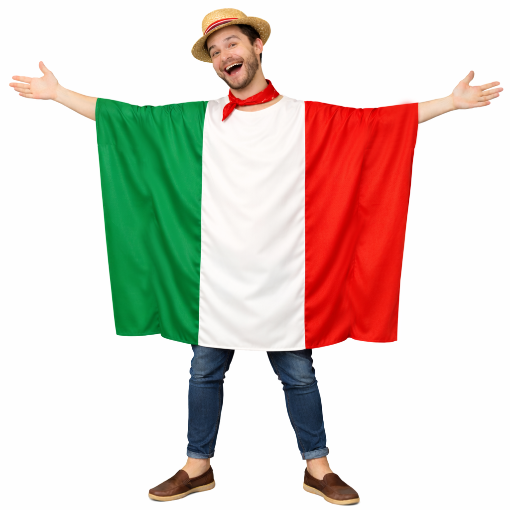 Adults Tricolore National Flag Italy Supporters Poncho Italian Fancy Dress