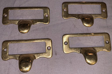 Nice Set of  4  Antique  Brass  Label Holder  Drawer Pulls