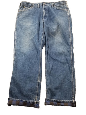 Vtg Oshkosh Bgosh Flannel Lined Jeans Men 40x30 Blue Denim Made in USA 80s Work*