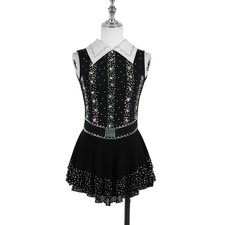Figure Skating Dress Women Girls Ice Skating Skirt Diamond Black Tailored Collar