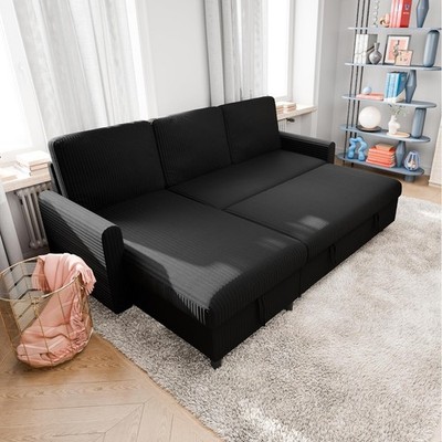 Pull Out Couch, 2 in 1 Small Sofa Bed Sleeper Sofa with Storage, 77'' L Shaped