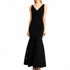 Lauren Ralph Lauren evening Black Jersey lace mermaid panel dress SZ 12