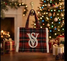 Borsa Victorias Secret Holiday rossa e verde a quadri con bordo sherpa borsa shopper borsetta