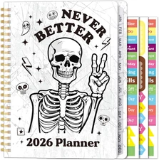 2026 A5 Planner - Funny Skull Skeleton 2026 Weekly and Monthly Planner Never Bet