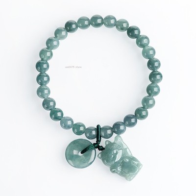 Natürliches A Klasse Jadeit Damen 6,5 mm Blau Wasser Arten Jade Pixiu Armband