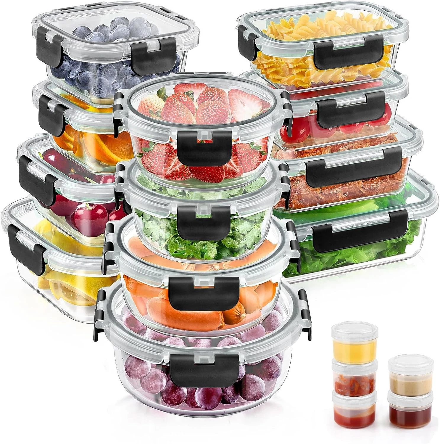 34pcs Glass Food Storage Containers W/ Lids Set Airtight Glass Meal Prep