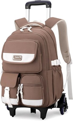 Kids Rolling Backpack for Girls Boys Roller with Wheels Solid-color Trolley Bags
