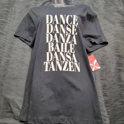 Capezio Long Length T-shirt Black ''DANCE'' In Five Different Languages SZ. M