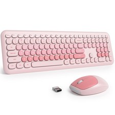 Quiet Wireless Pink Keyboard and , 2.4GHz Cute Typewriter-Style Full-Size Col...