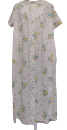 Vintage 60s JCPenney Floral Lace Pintuck Robe L Semi Sheer Cottagecore Pockets