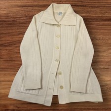 Vintage Sears Cream Acrylic Knit Cardigan Sweater Longline Button Down