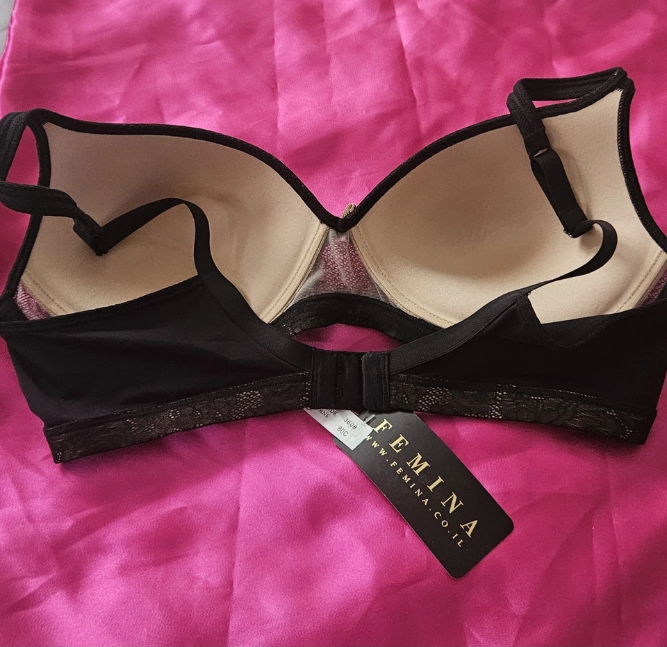 Sujetador FEMINA encaje floral negro 34C acolchado sin alambre. Nuevo con etiquetas Foto 4 de 4