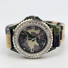 32MM Camouflage Women's Wristwatch Crystal Bezel Camo Plastic Bands New Battery