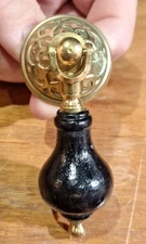 Vintage Black Lacquered Tear Drop Wood Pulls With Brass Backplates - 16 Avail.