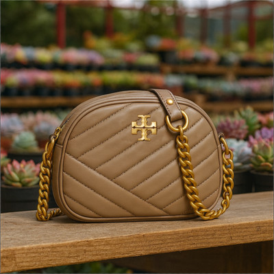 NEW Tory Burch Kira Chevron Sandpiper Taupe Leather Small
