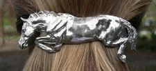 Jumping Hunter horse hair, scarf clip barrette Polished Pewter  Equestrian