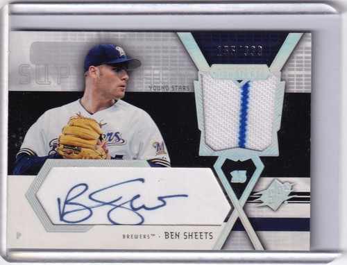 BEN SHEETS 2004 UD SPX AUTOGRAPHED GAME USED 2 COLOR JERSEY SERIAL #155/999 RARE
