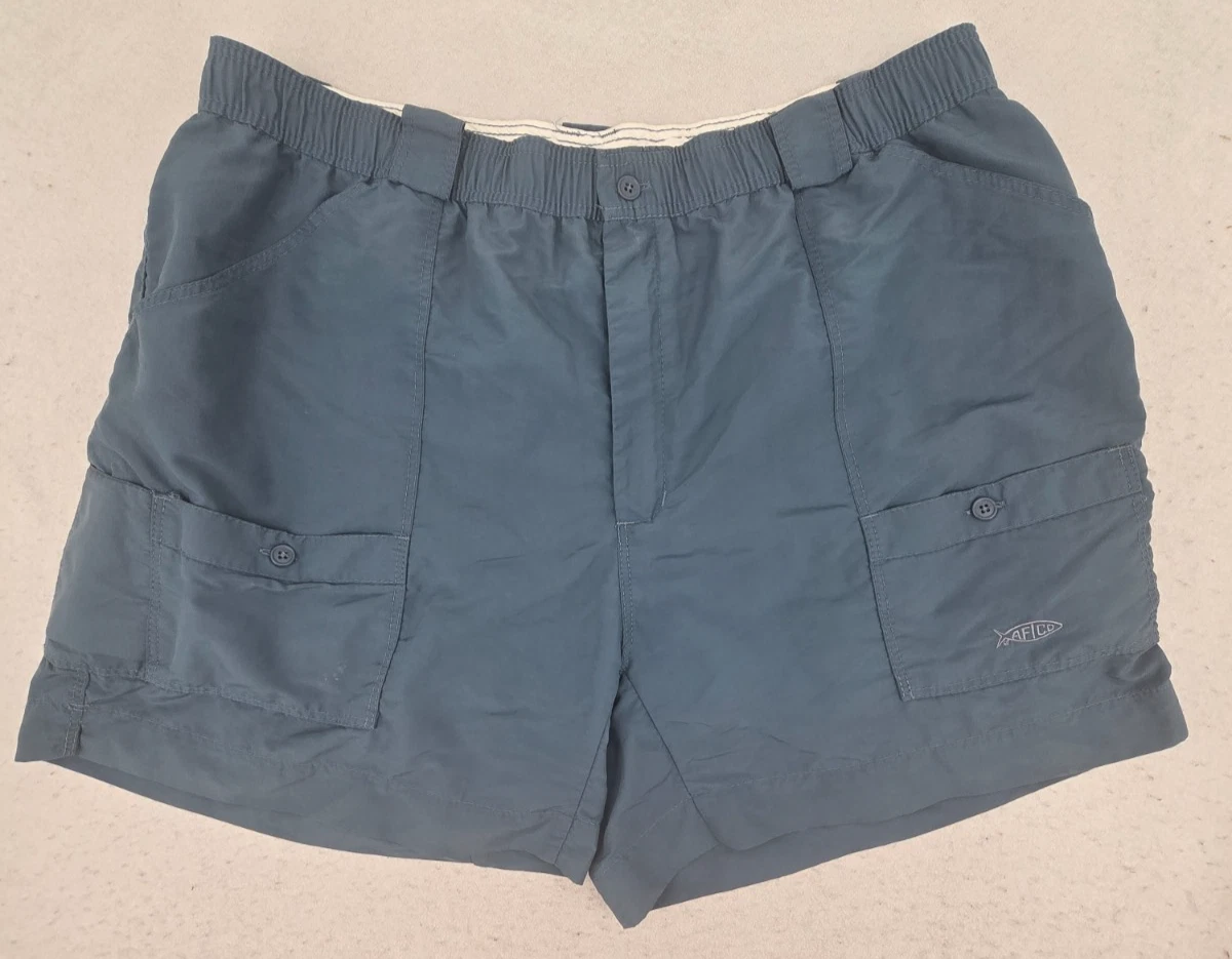 AFTCO Cargo Fishing Shorts 40 Blue Green Elastic Waist Waterproof Men