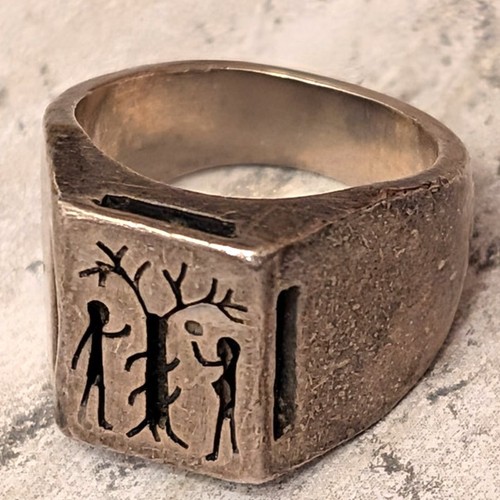 12 grams 925 Sterling Vintage Ring Adam & Eve Garden of Eden