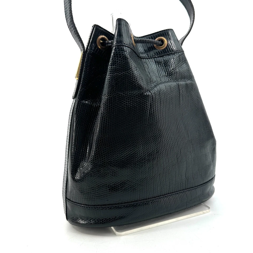 Auténtico bolso bandolera de hombro negro con cordón GUCCI de colección de Japón Foto 3 de 4