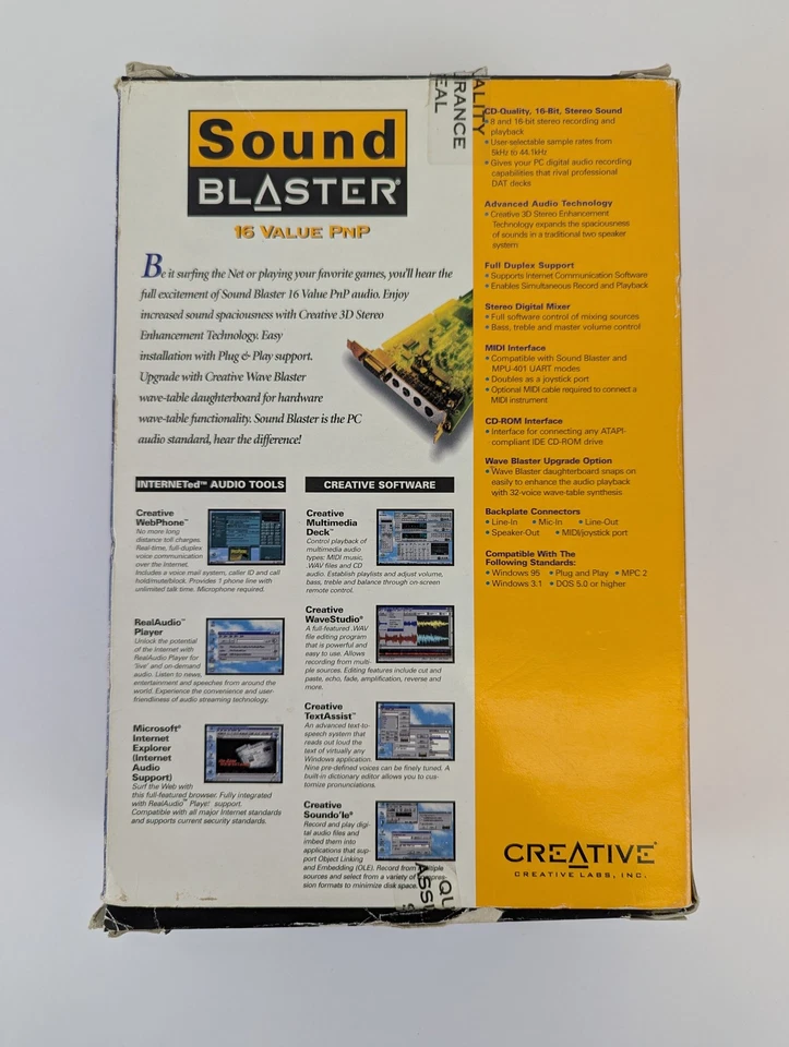 Sound Blaster 16 Value PNP SB2980 with CT2950 Card. Includes docs and drivers - Image 3 of 4