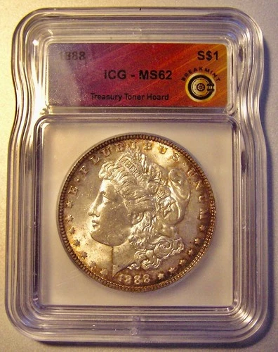 1888-P MORGAN DOLLAR CHOICE MS62 ICG CERTIFIED, NICELY TONED