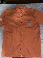 Harley Davidson Embroidered Logo Garage Mechanic Work Shirt Orange Mens Size M