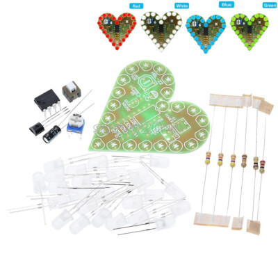 Red/Green/Blue/White Heart Shape Breathing Lamp DIY Kits DC 4V-6V Electronic Kit