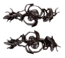 Antique Japanese Pair Menuki Shakudo Spider Ants Tsuka Samurai Sword Fitting Old