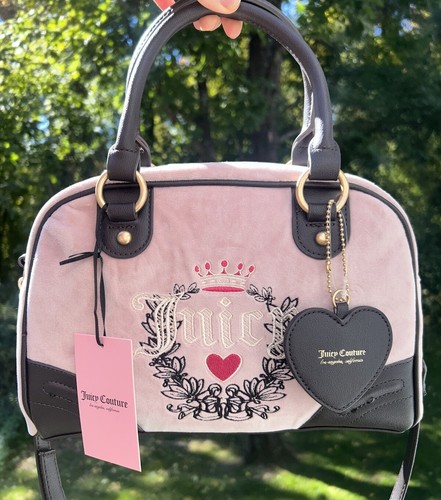 NEW! NWT JUICY COUTURE Urban Heritage Bowler Velour Crossbody Bag Dusty Blush - 第 1/10 張圖片