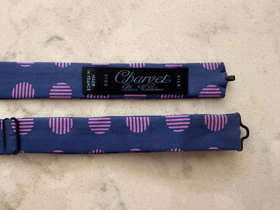 Charvet Place Vendome Striped Spheres Silk Bowtie in Navy and Pink - Image 2 of 3