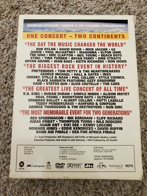 Live Aid (DVD, 2004, 4-Disc Set) Complete CIB Dylan Mercury