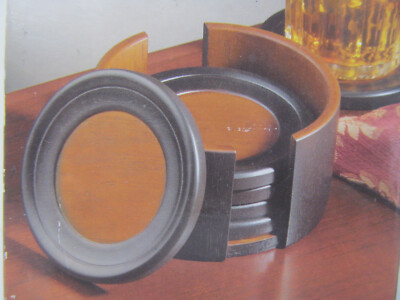 6 Wooden Coasters for Drinks Wood Caddy Round Felt Bottom Lip on Rim D