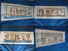 Collection Set 4 Huge Signed Egyptian Papyrus Museum Art Paintings 32X12" Inches
