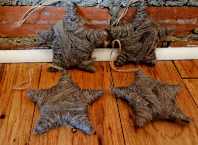 Set Of 4 Needle Felted Wrapped Star Christmas Ornaments