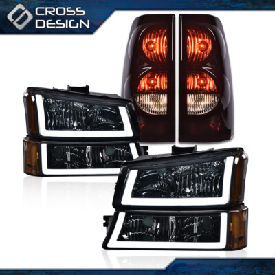 HEADLIGHT LAMPS W/ LED DRL & TAIL LIGHTS 4 PCS FIT FOR 03-06 CHEVY SILVERADO