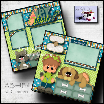 VET VISIT ~ pet dog cat 2 premade scrapbooking pages layout paper piecing Cherry