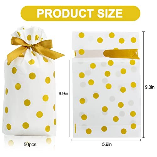 50pcs Goodies Bags Drawstring Gift Bags Candy Bags for Party Favor Gold Dot - Picture 3 of 7