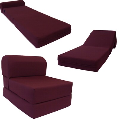 Flip Chair Folding Foam Beds, Portable Studio Sofa Bed, Couch 6x24x70, Burgundy