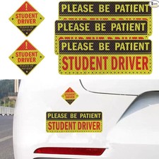 5PCS Student Driver Sticker Decal - Non Magnetic Please Be Patient Reflective Bu