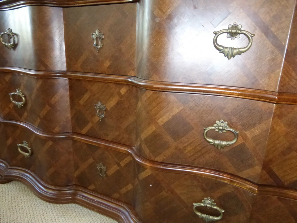 Винтажный французский деревенский комод деревянный паркет змеевик верх сделано в Италии сервант - Изображение 2 из 4