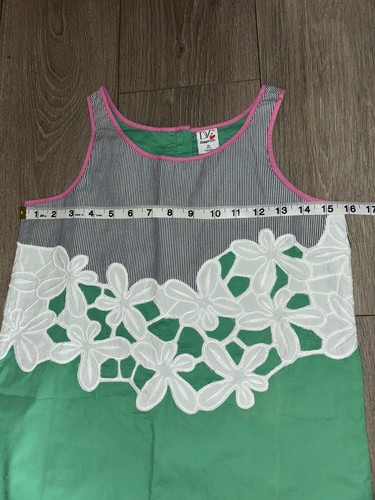 DVF Diane Von Furstenberg For Gap Kids Girls Dress Floral Appliqué Green Stripe - Picture 3 of 5