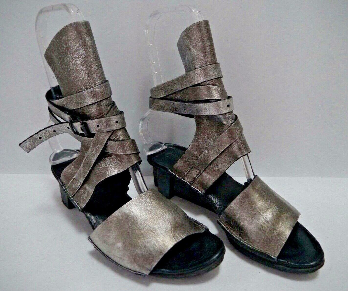 TRIPPEN antiqued pewter leather ankle wrap wedge … - image 1