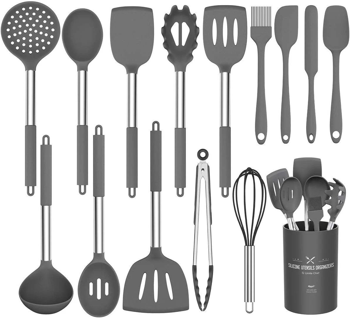 Silicone Cooking Utensil Set, Kitchen Utensils 15Pcs Set Non-Stick Heat Resistan