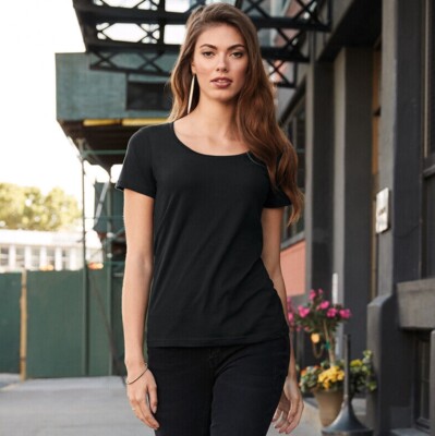 U-Ausschnitt TShirt Tee Uni Kurzarm Damen Amboss Damen federleicht 391