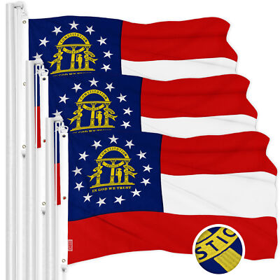 G128 3 Pack Georgia GA State Flag 6x10 Ft ToughWeave Embroidered 600D Polyester